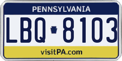 PA license plate LBQ8103