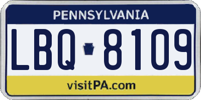 PA license plate LBQ8109