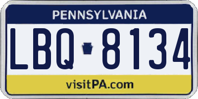 PA license plate LBQ8134