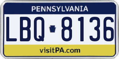 PA license plate LBQ8136