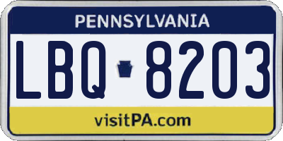 PA license plate LBQ8203