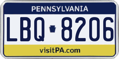 PA license plate LBQ8206
