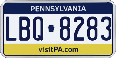 PA license plate LBQ8283
