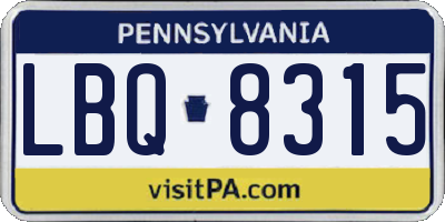 PA license plate LBQ8315