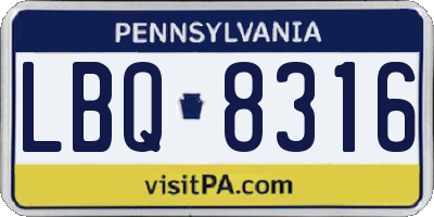 PA license plate LBQ8316