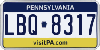 PA license plate LBQ8317