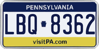 PA license plate LBQ8362