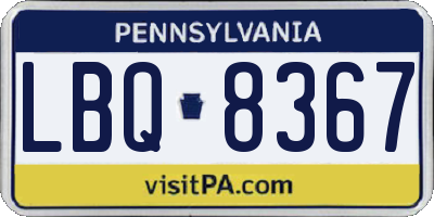 PA license plate LBQ8367