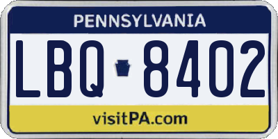 PA license plate LBQ8402