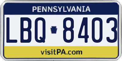 PA license plate LBQ8403