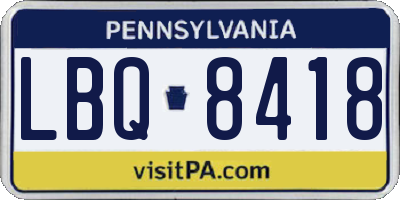 PA license plate LBQ8418