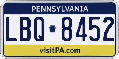 PA license plate LBQ8452