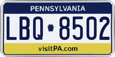 PA license plate LBQ8502