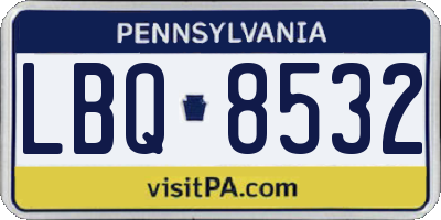 PA license plate LBQ8532