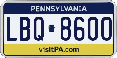 PA license plate LBQ8600
