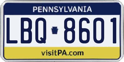 PA license plate LBQ8601