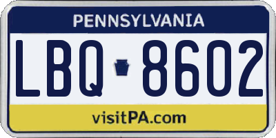 PA license plate LBQ8602
