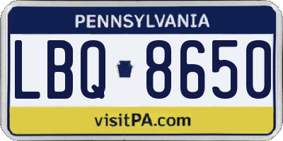 PA license plate LBQ8650