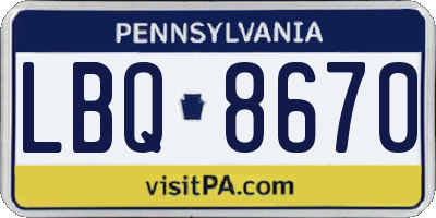 PA license plate LBQ8670