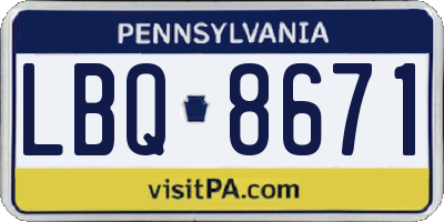 PA license plate LBQ8671