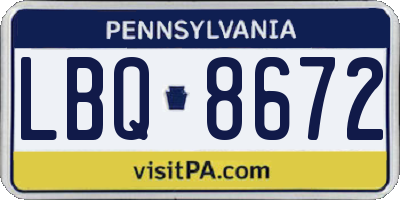 PA license plate LBQ8672
