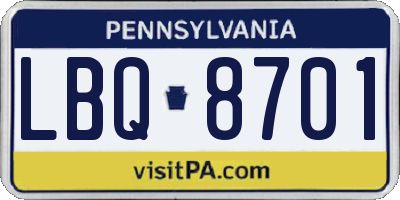 PA license plate LBQ8701
