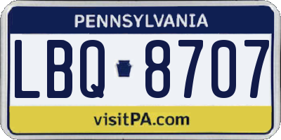 PA license plate LBQ8707