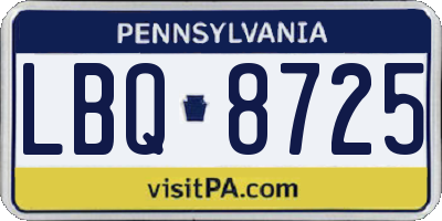 PA license plate LBQ8725