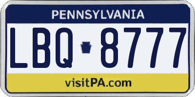 PA license plate LBQ8777