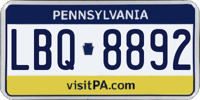 PA license plate LBQ8892