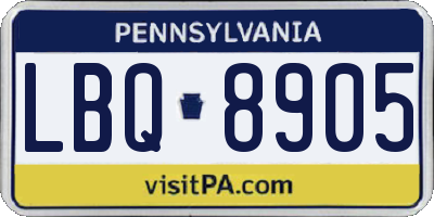 PA license plate LBQ8905