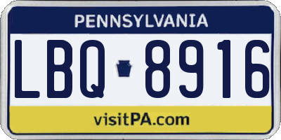 PA license plate LBQ8916