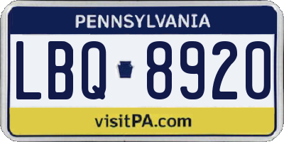 PA license plate LBQ8920