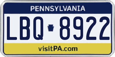 PA license plate LBQ8922