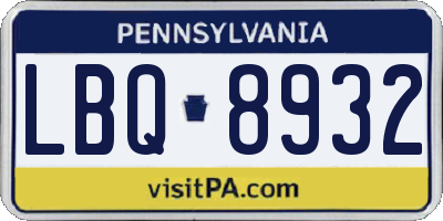PA license plate LBQ8932