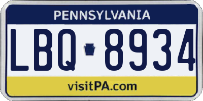 PA license plate LBQ8934