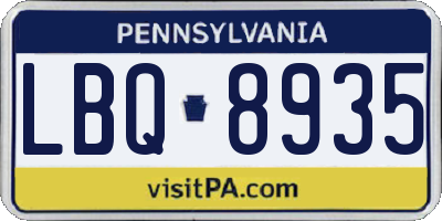 PA license plate LBQ8935
