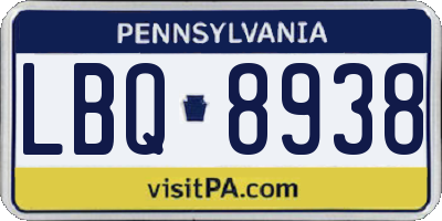 PA license plate LBQ8938