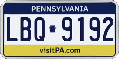 PA license plate LBQ9192