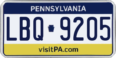 PA license plate LBQ9205