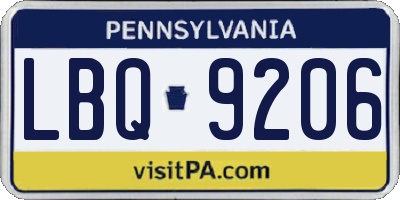 PA license plate LBQ9206