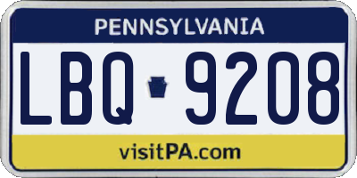 PA license plate LBQ9208