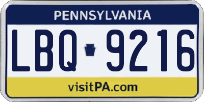 PA license plate LBQ9216