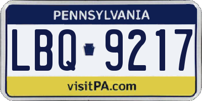 PA license plate LBQ9217