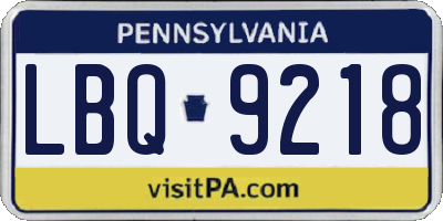 PA license plate LBQ9218