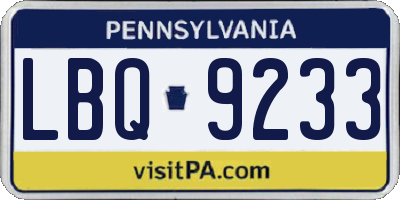 PA license plate LBQ9233
