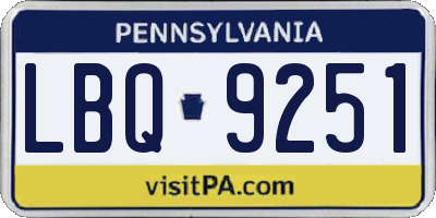 PA license plate LBQ9251