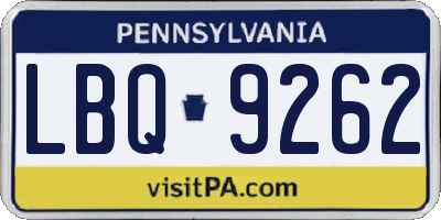 PA license plate LBQ9262