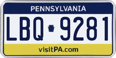 PA license plate LBQ9281