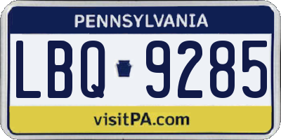 PA license plate LBQ9285